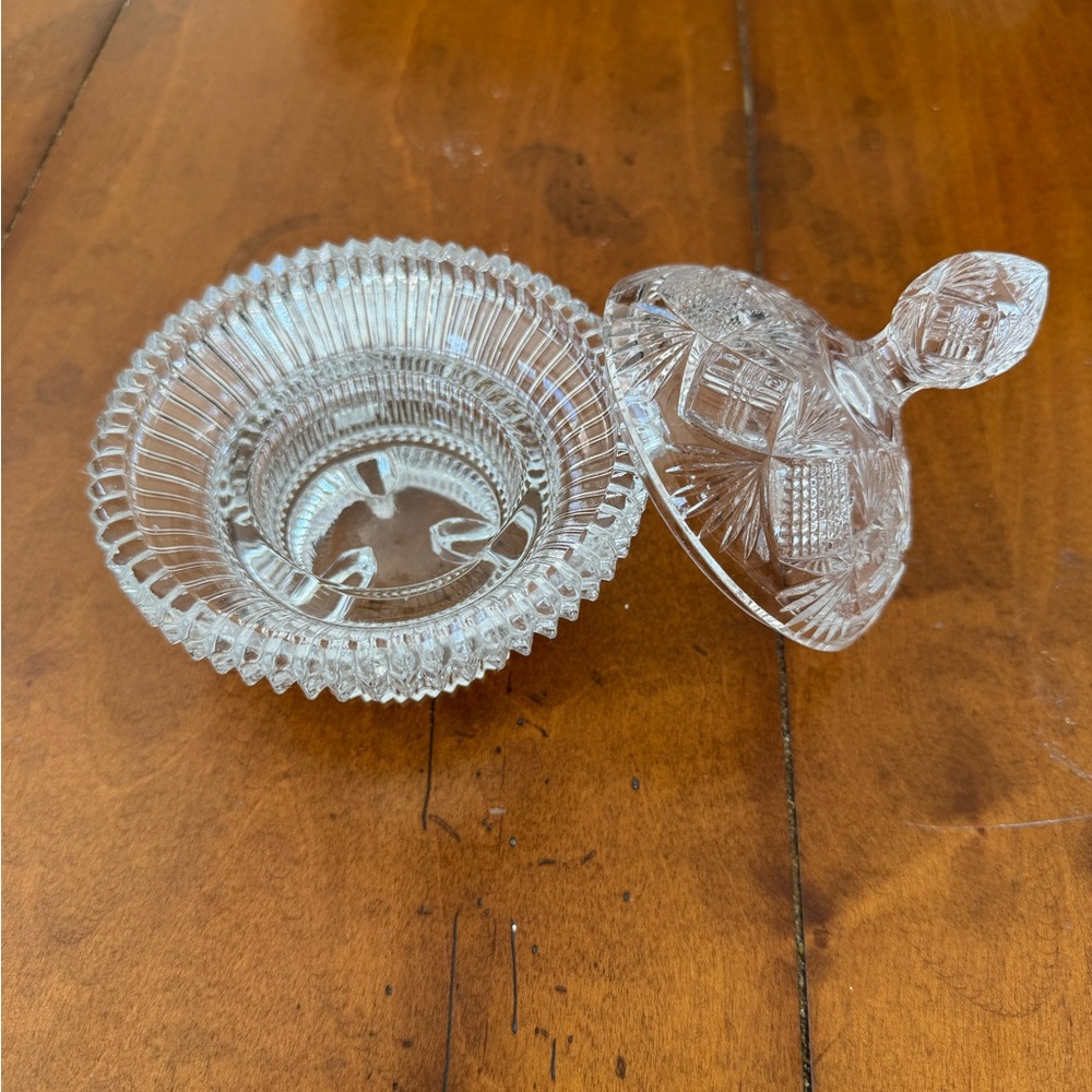 Vintage Diamond Cut Glass Candle Holders With Lid 4”